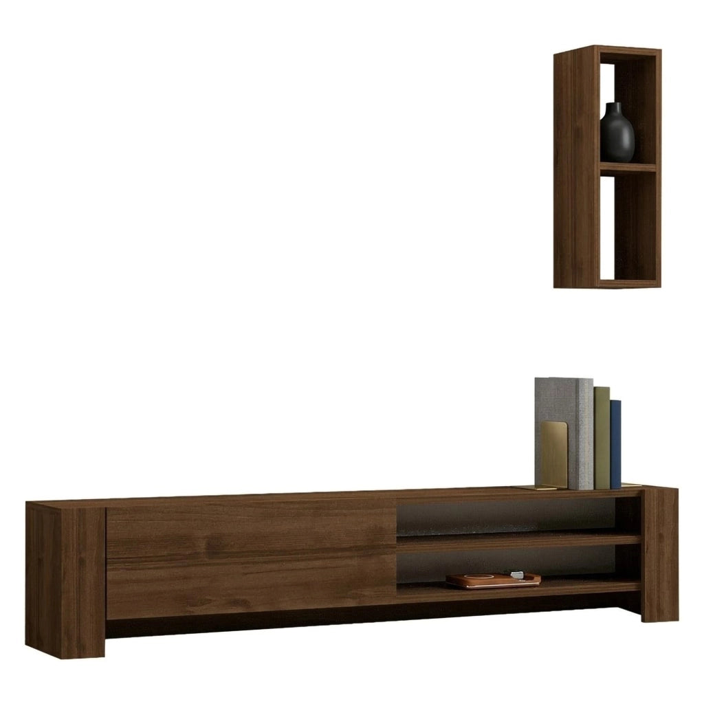 Caraglio, Mobile Porta tv 2 Ripiani, 160x27x33h cm Marrone Noce