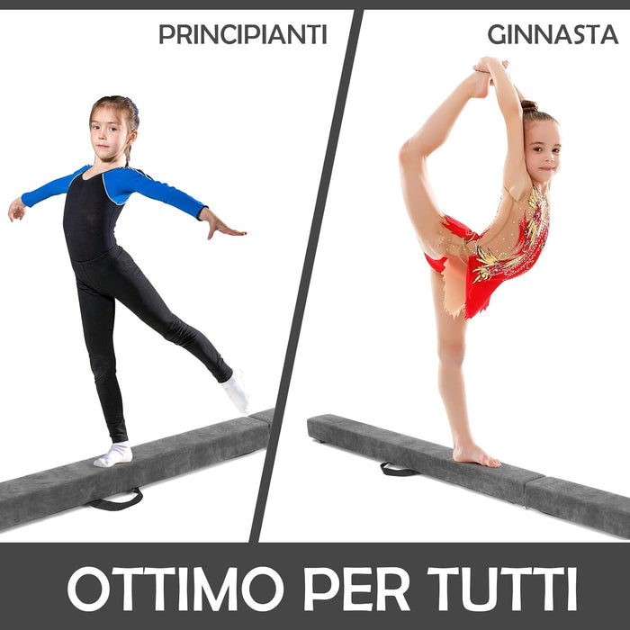 Trave Ginnastica Artistica per Casa 210/240 cm, Trave Pieghevole per Bambini con Maniglia, Base in Legno e Fondo Antiscivolo, Trave di Equilibrio da Pavimento