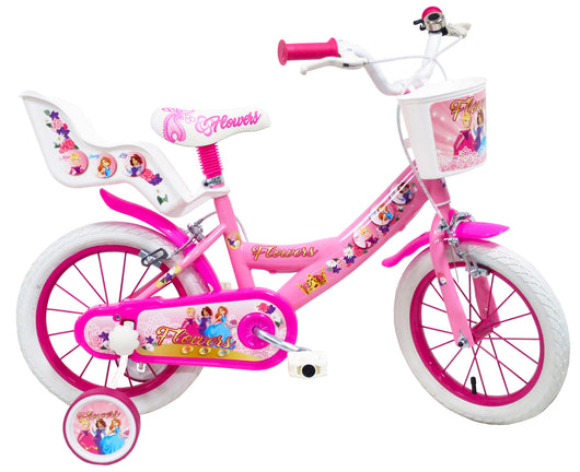 Bicicletta per Bambina 16" 2 Freni Flowers Rosa