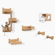 Mobili da Parete per Gatti a 6 Pezzi, Mensole a Muro con Amaca, Ciotola per Cibo e Acqua, Albero a 3 Livelli, Piattaforme, Scalini, Tiragraffi e Giocattolo, Parco Giochi da Interno (Modello 2)