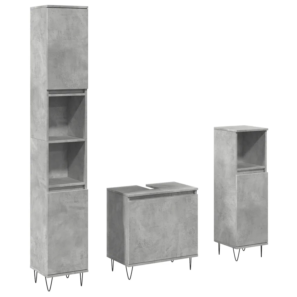 vidaXL Set Mobili da Bagno 3 pz Grigio Cemento in Legno Multistrato