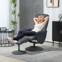 Poltrona massaggiante con poggiapiedi, Sedia ergonomica con 10 punti vibromassaggio, Ecopelle, 76 x 81 x 105 cm, Grigio scuro
