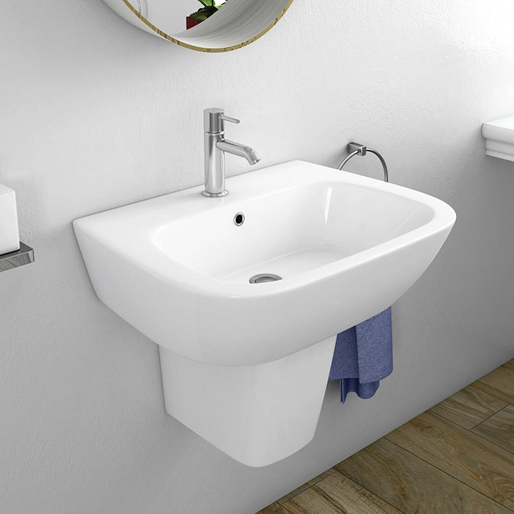 Lavabo bagno Rak serie One 60x46 cm con semicolonna in ceramica lucida