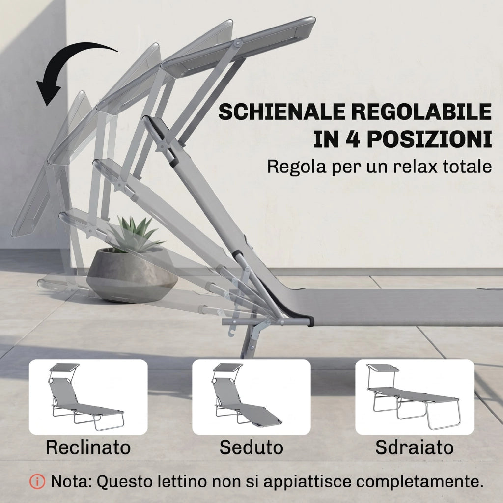 Sdraio da Giardino Pieghevole con Schienale Reclinabile e Tettuccio ¨C Zephmum ¨C Grigio Chiaro