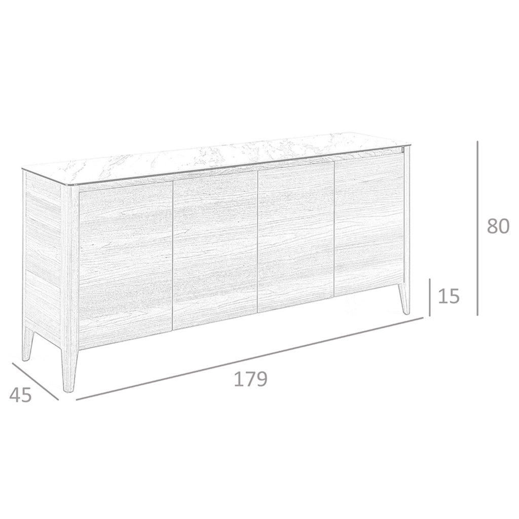 Credenza in noce con piano in marmo porcellanato