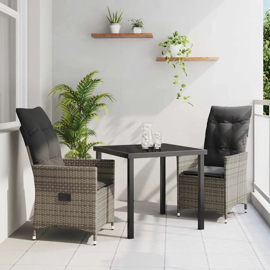 Set da Pranzo per Giardino con cuscino 3 pcs Grigio polyrattan