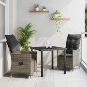 Set da Pranzo per Giardino con cuscino 3 pcs Grigio polyrattan