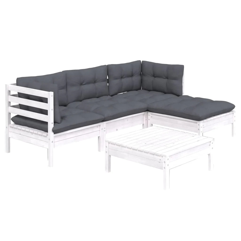 Set di mobili da giardino mobili da esterno 5 pezzi con cuscini legno di pino bianco 02_0016302