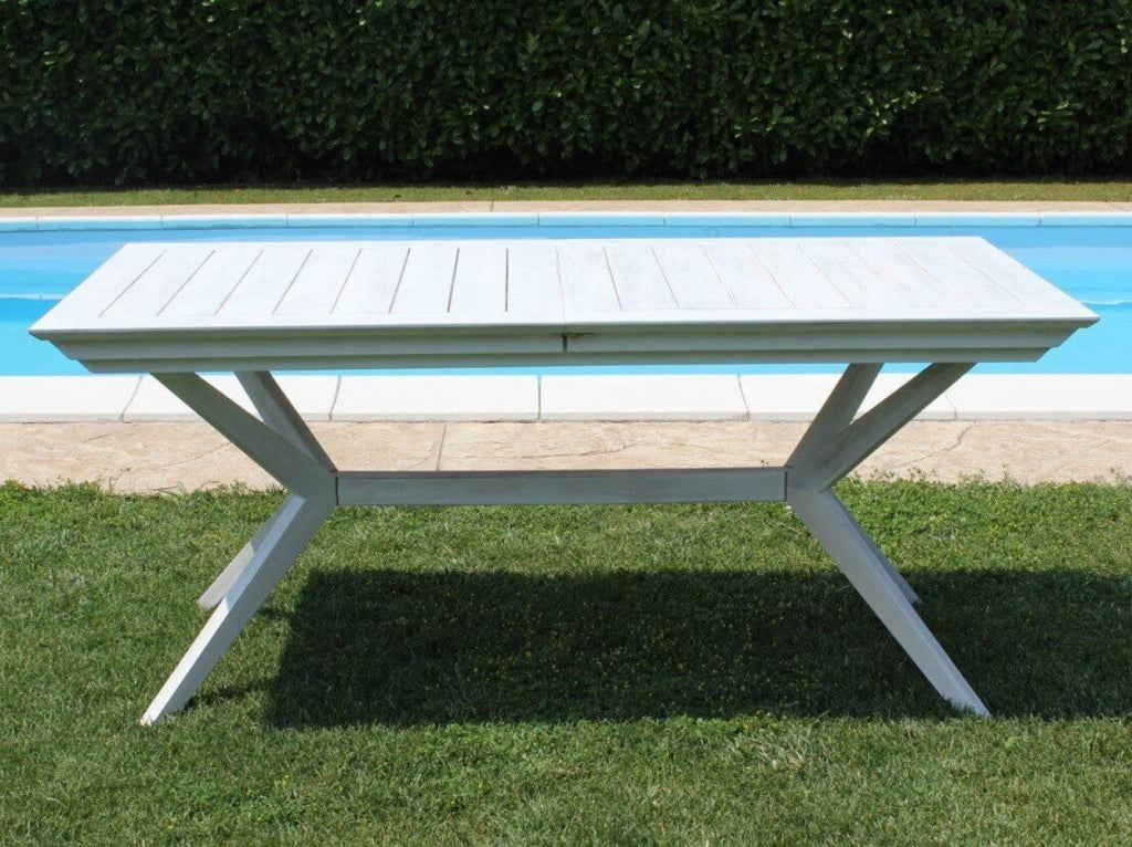 Tavolo Bali 150/200x90x75 h cm in Legno di Acacia Bianco