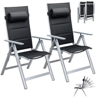 Set 2 Sedie da Giardino Alluminio Schienale Alto Extra imbottito Pieghevoli Nero