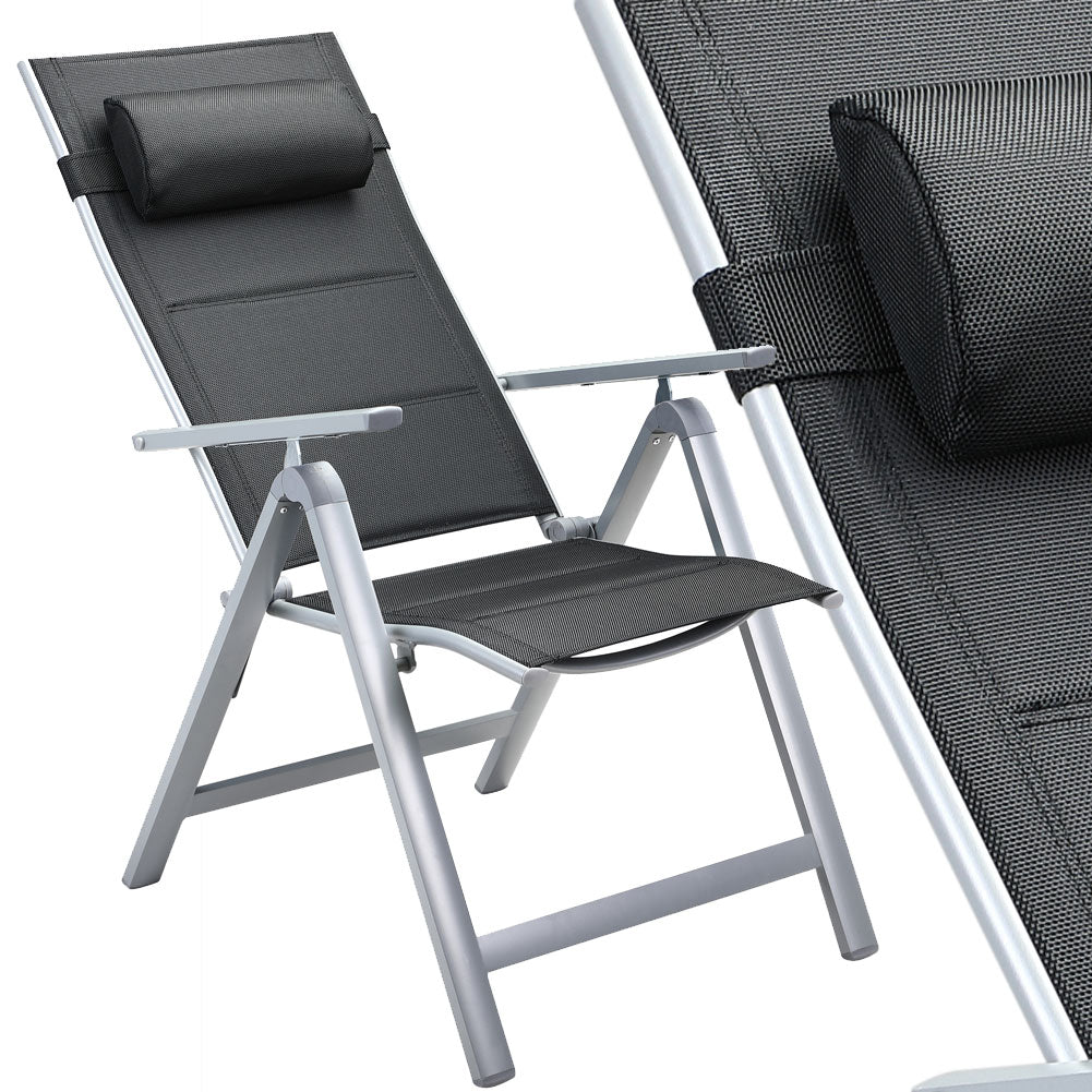 Set 2 Sedie da Giardino Alluminio Schienale Alto Extra imbottito Pieghevoli Nero