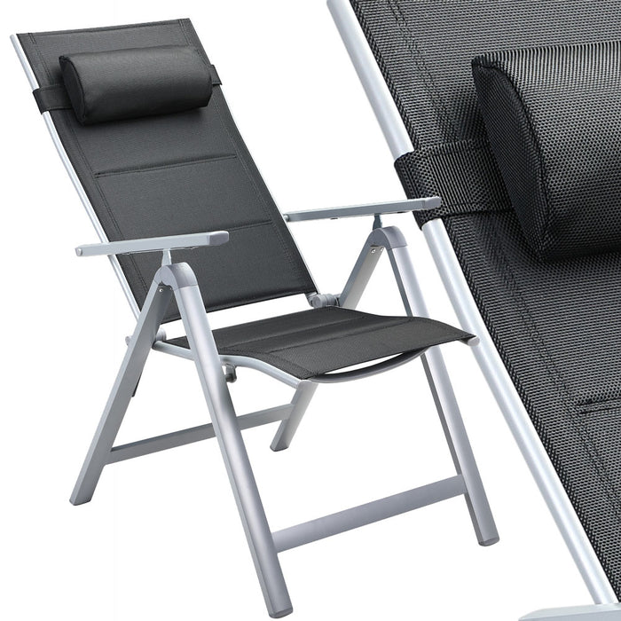 Set 2 Sedie da Giardino Alluminio Schienale Alto Extra imbottito Pieghevoli Nero