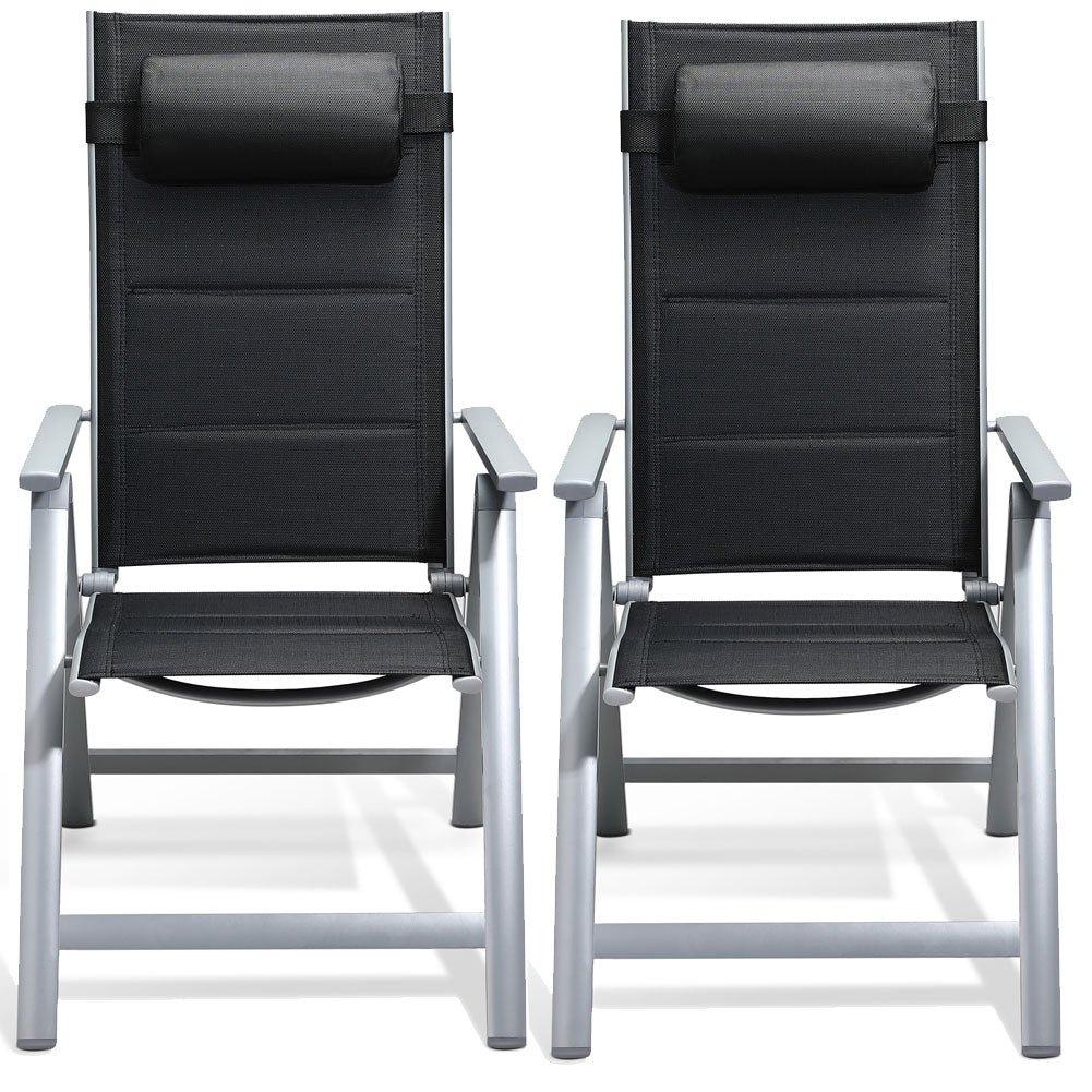 Set 2 Sedie da Giardino Alluminio Schienale Alto Extra imbottito Pieghevoli Nero