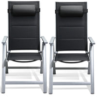 Set 2 Sedie da Giardino Alluminio Schienale Alto Extra imbottito Pieghevoli Nero