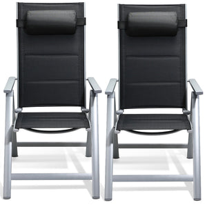 Set 2 Sedie da Giardino Alluminio Schienale Alto Extra imbottito Pieghevoli Nero