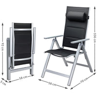 Set 2 Sedie da Giardino Alluminio Schienale Alto Extra imbottito Pieghevoli Nero