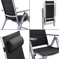 Set 2 Sedie da Giardino Alluminio Schienale Alto Extra imbottito Pieghevoli Nero