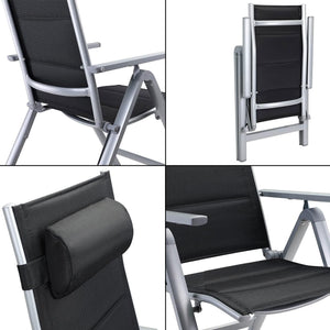 Set 2 Sedie da Giardino Alluminio Schienale Alto Extra imbottito Pieghevoli Nero