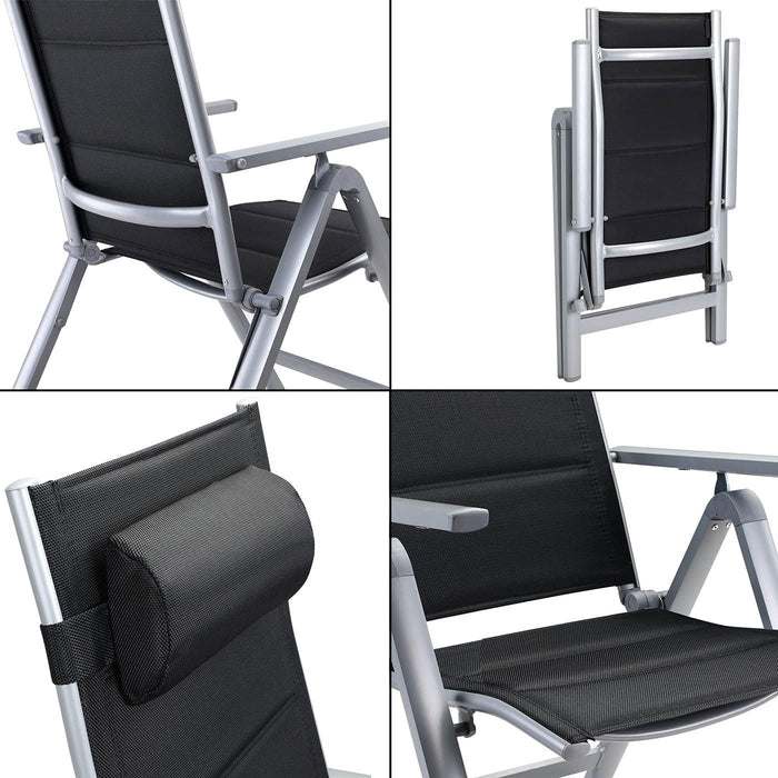 Set 2 Sedie da Giardino Alluminio Schienale Alto Extra imbottito Pieghevoli Nero