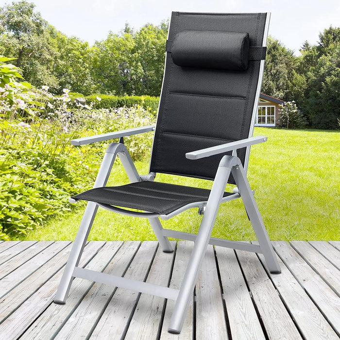 Set 2 Sedie da Giardino Alluminio Schienale Alto Extra imbottito Pieghevoli Nero