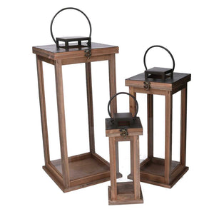 Lanterna legno metallo 1-3 naturale quadro cm25x25h51