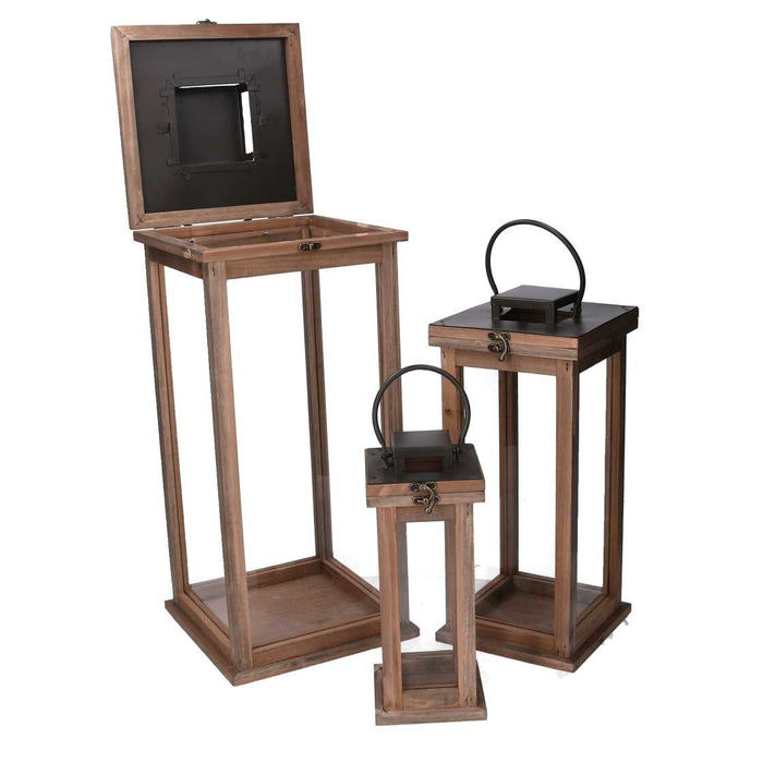 Lanterna legno metallo 1-3 naturale quadro cm25x25h51