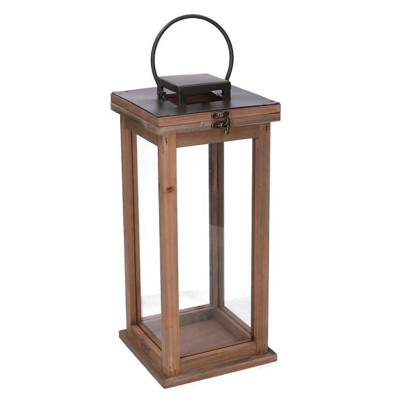 Lanterna legno metallo 1-3 naturale quadro cm25x25h51