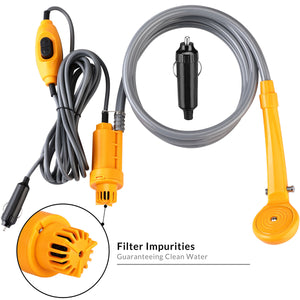 Doccia da Campeggio 12V Cavo Alimentazione 5m Lavaggio Auto con pompa Immersione
