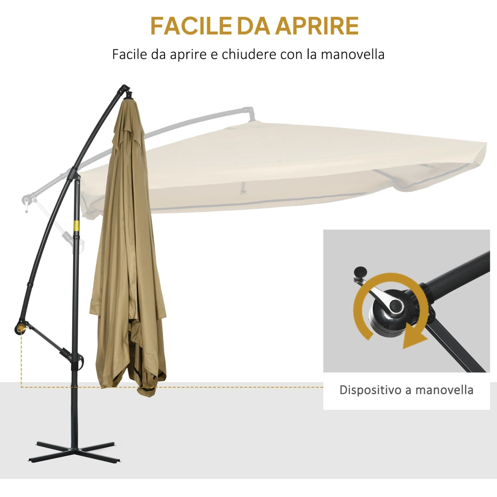 Ombrellone da Giardino a Braccio Inclinabile 295x295x260 cm Apertura a Manovella e Zanzariera Beige