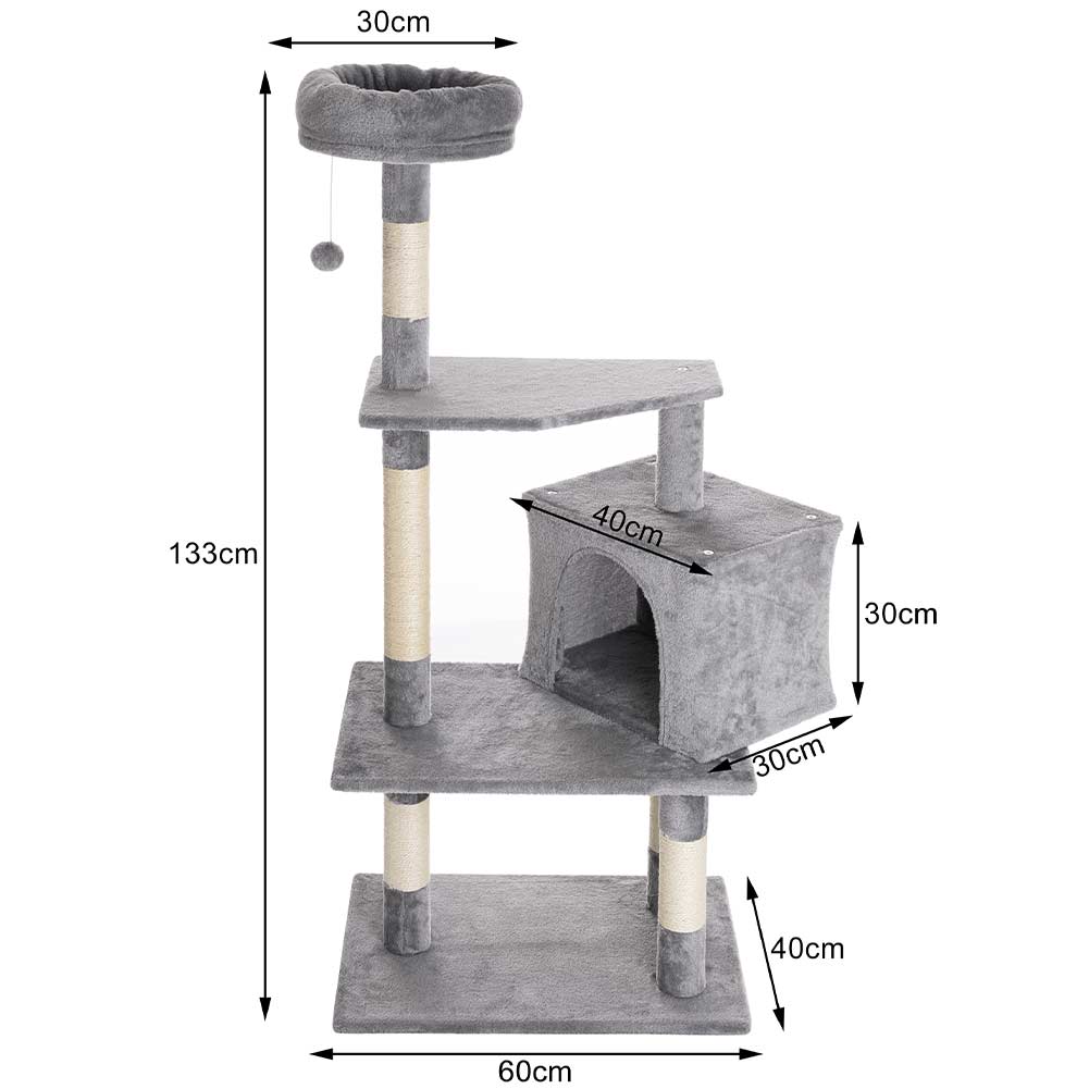Tiragraffi Gioco Gatti Albero Rifugio Graffiatoio 5Piani 1Palla 1Cuccia Coperta Felini