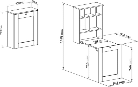 SCRIVANIA PIEGHEVOLE DA APPENDERE LIBRERIA UFFICIO CASA ROVERE 145X90X60CM TILT