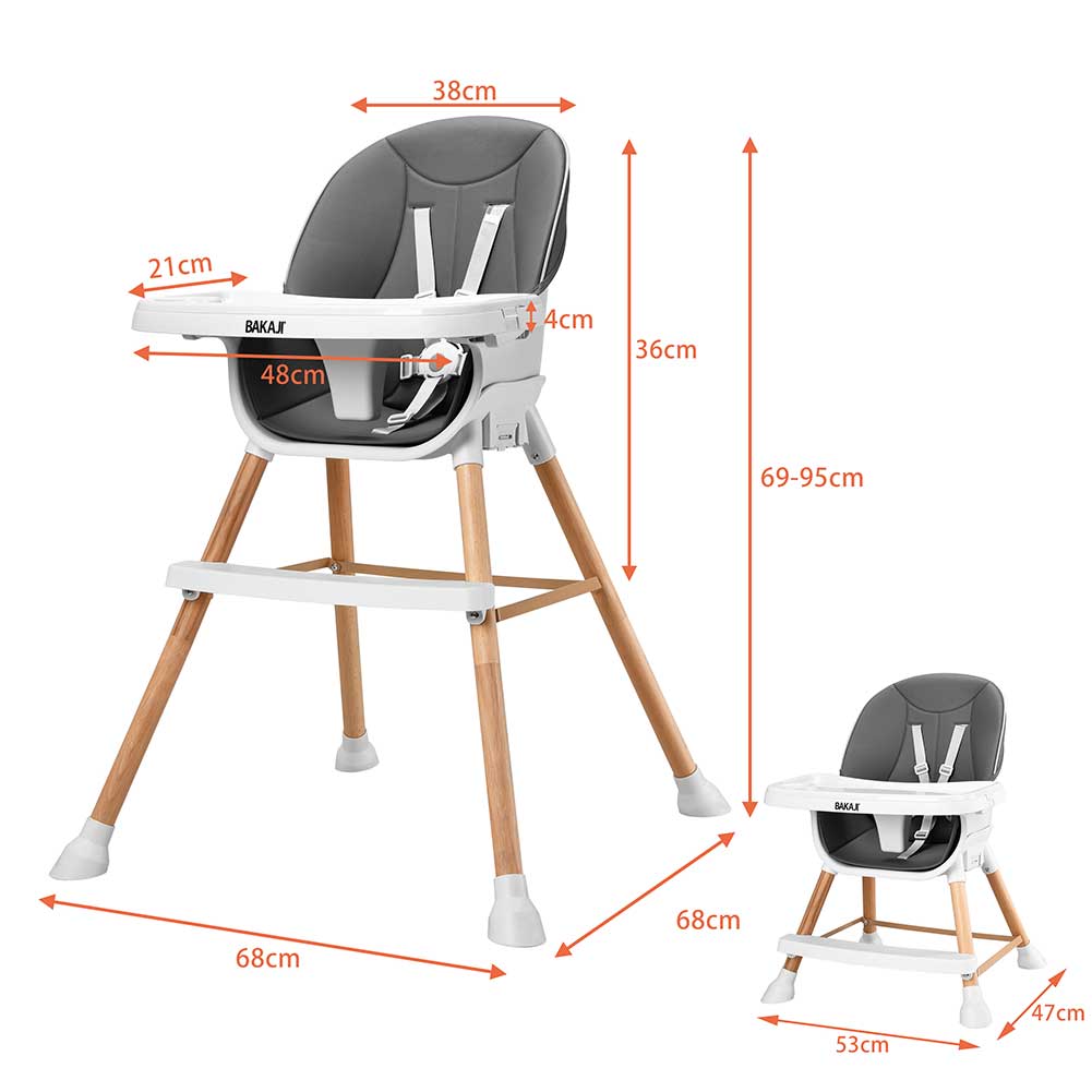 Seggiolone Pappa Bambino Neonato Altezza Regolabile Cinture di Sicurezza 5punti