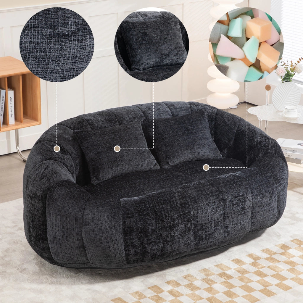 DIVANO SACCO 150x95x63 cm Chenille Nero 2 posti