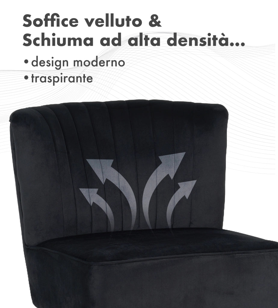 Poltrona Moderna Stile Scandinavo Comoda Rivestita In Velluto Poltroncina Da Camera Con Gambe Oro Sedia Per Ingresso Ufficio Casa Lavoro Divano Singolo Relax  - Nero