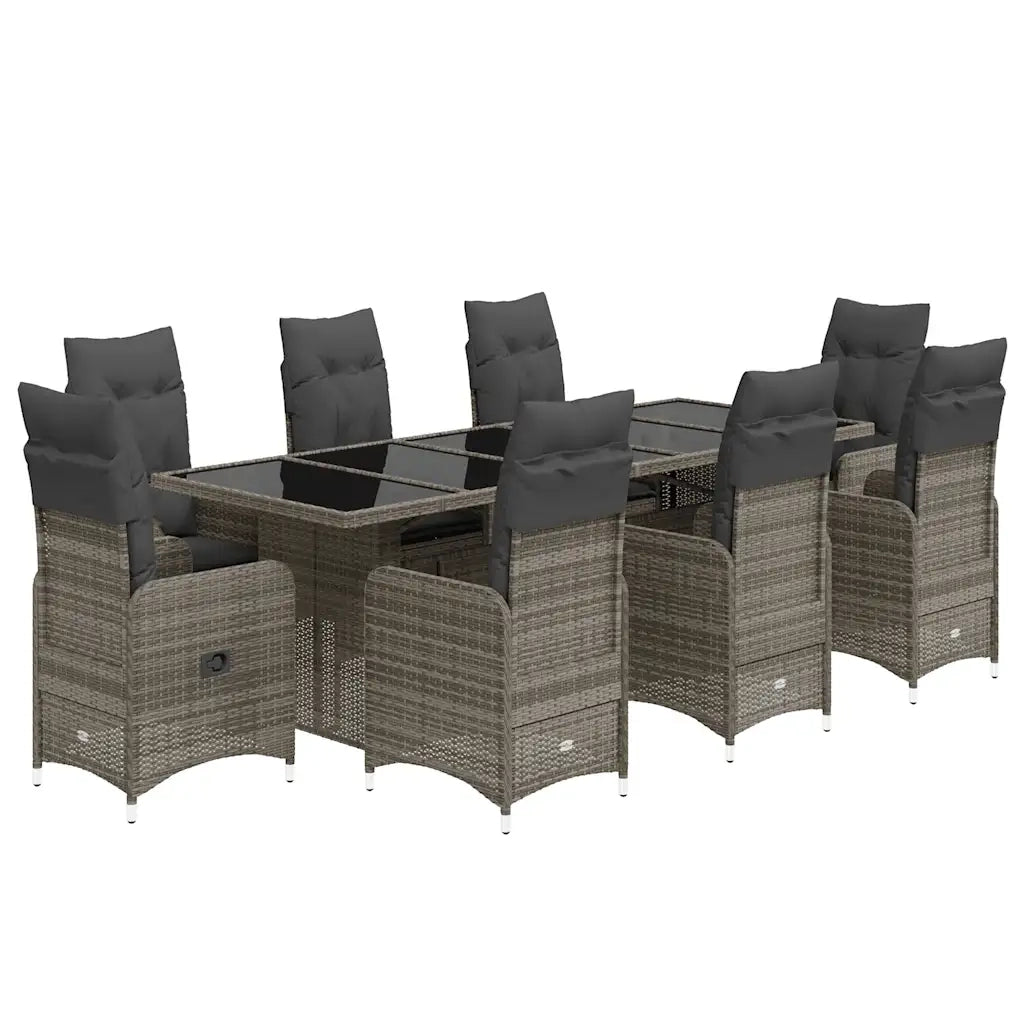 Set BistrÃ² da Giardino 9 pz con Cuscini in Polyrattan Grigio