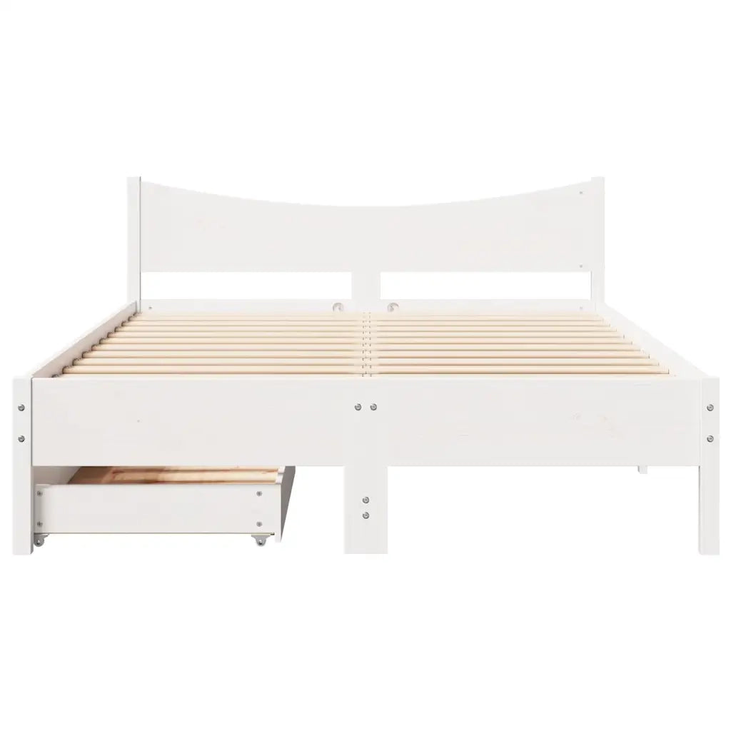 Giroletto con Cassetti Bianco 135x190 cm Legno Massello di Pino 3301921