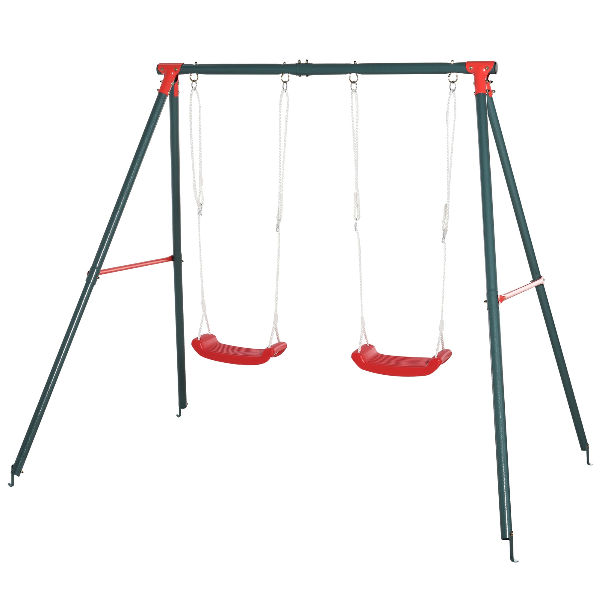 Altalena Doppia Altalena da Giardino 239x156x180 cm per Bambini 3+ Anni in Metallo e PE Verde Rosso