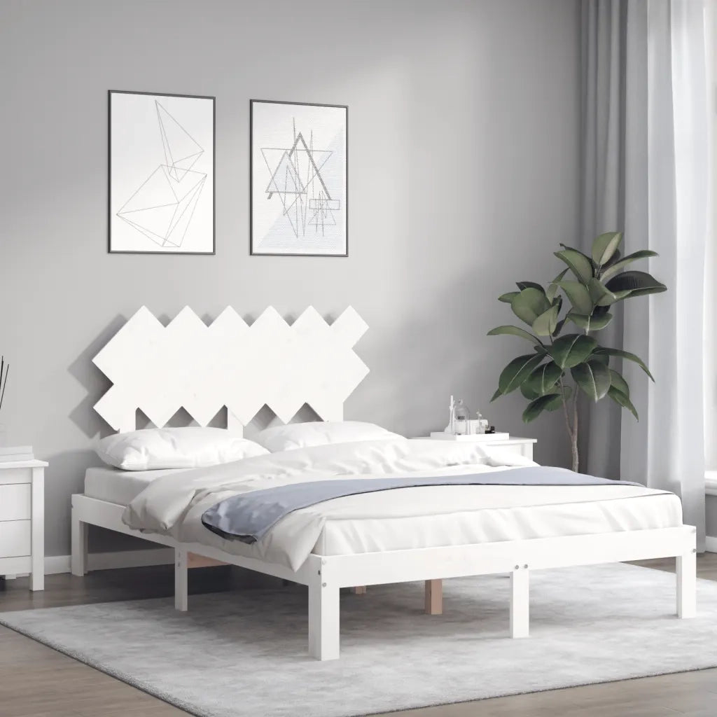 Giroletto con Testiera-Struttura Letto con testiera Bianco Small Double Legno Massello 879201