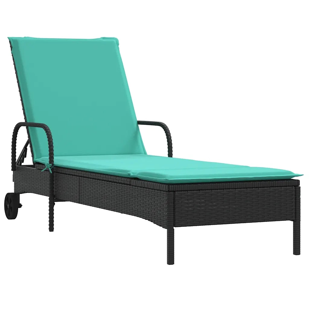 Lettino prendisole con ruote e Cuscino in Polyrattan Nero 368316