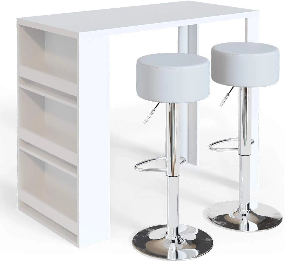 Tavolo bar con sgabelli, Bianco/Grigio, 57 x 117 cm con 2 sgabelli da bar, adatto come area pranzo aggiuntiva in cucina o soggiorno