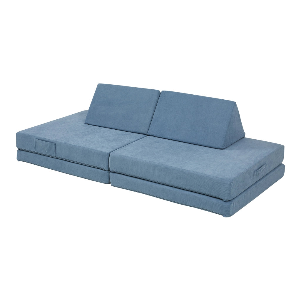 Divano Componibile per Bambini Norhulta Set Modulare Imbottito 150x66x46 cm Velluto a Coste Blu [en.casa]