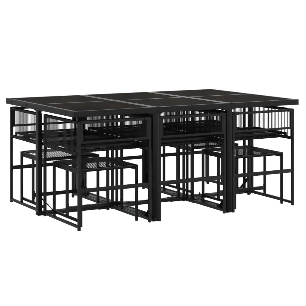 Set da Pranzo da Giardino 11 pz in Polyrattan Nero