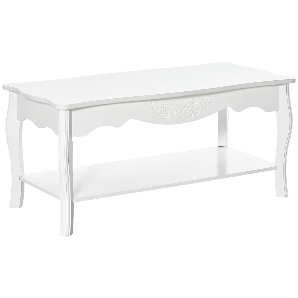 EasyComfort Tavolino da Salotto con Ampio Ripiano Portaoggetti Inferiore in Legno, 94x44x43cm, Bianco