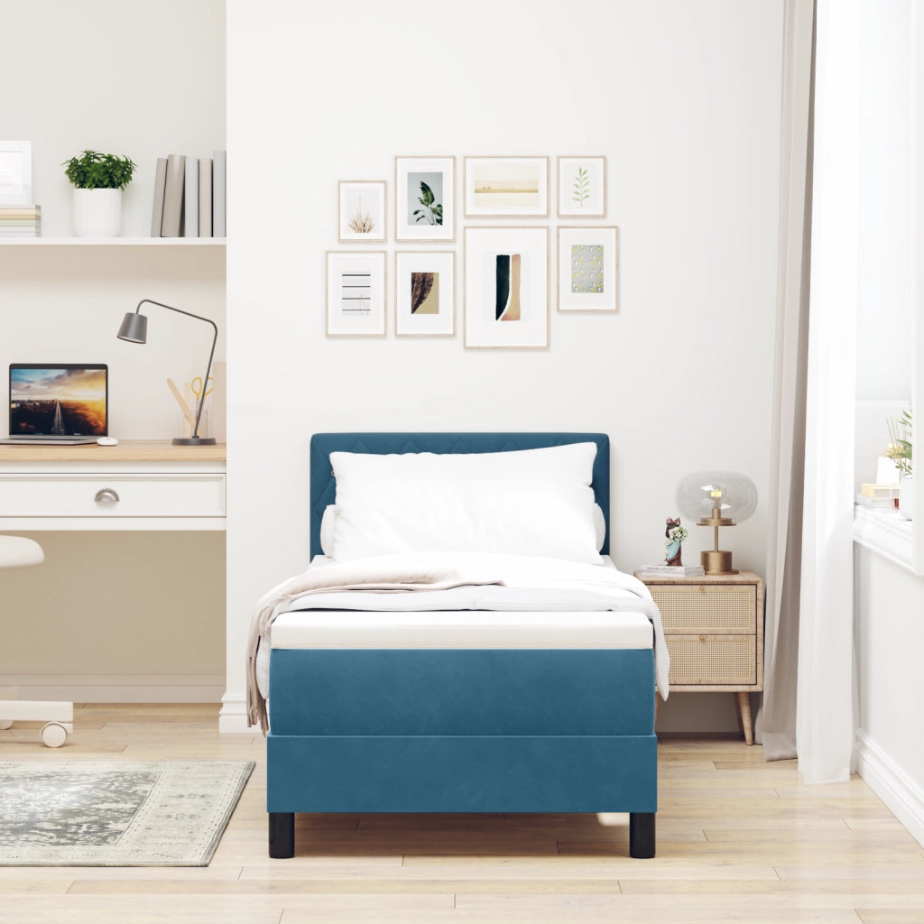 Letto Box Spring con Materasso e LED Blu Scuro 80x200 cm Velluto