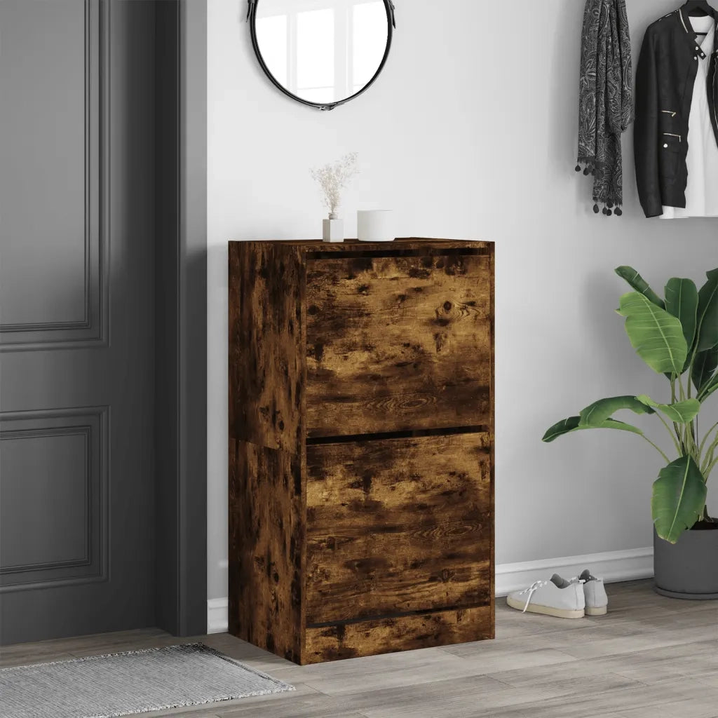 Scarpiera | Mobile per scarpe con 2 Cassetti Ribaltabili Rovere Fumo 60x42x180 cm