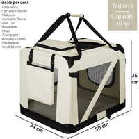 Trasportino per Animali Domestici Taglia S Gabbia Pieghevole Cani e Gatti Beige
