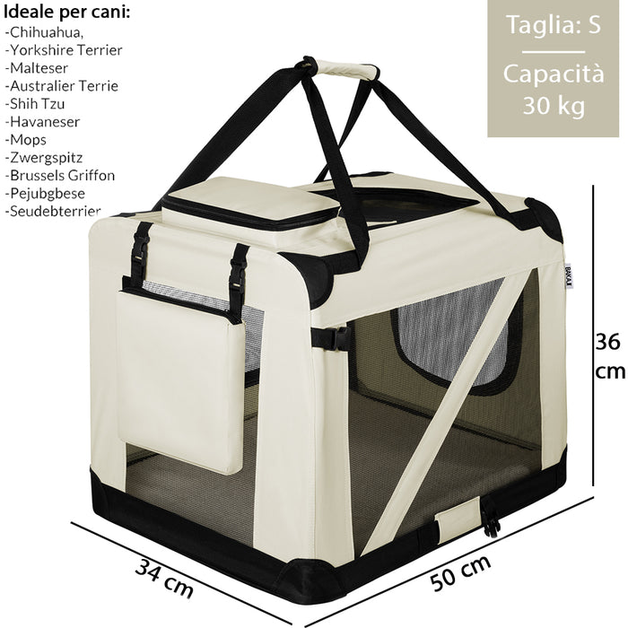 Trasportino per Animali Domestici Taglia S Gabbia Pieghevole Cani e Gatti Beige