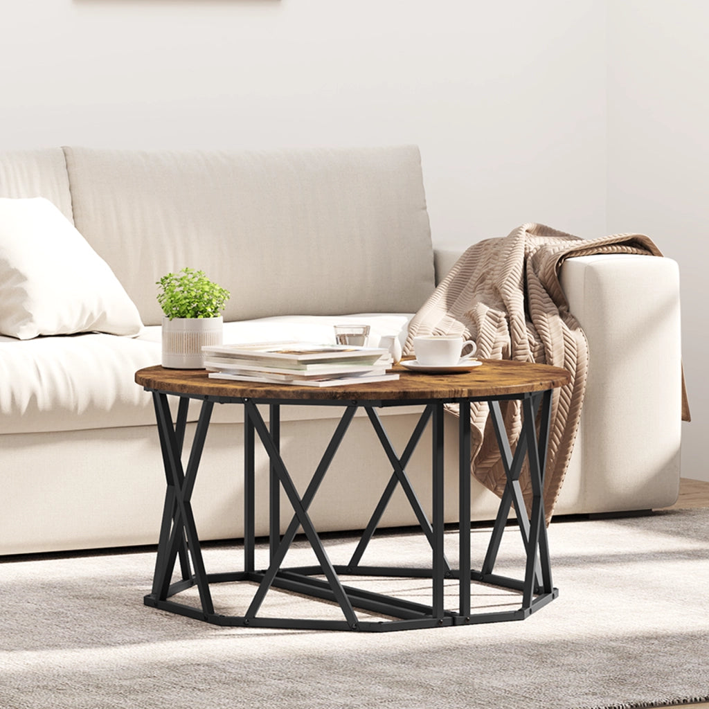 Tavolino da caffÃ¨ in rovere affumicato 80x80x42 cm in legno ingegnerizzato