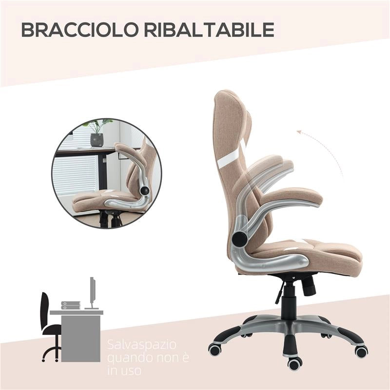 SEDIA DA UFFICIO RECLINABILE CON ALTEZZA REGOLABILE IN TESSUTO 68X76X109-117 CM MARRONE CHIARO