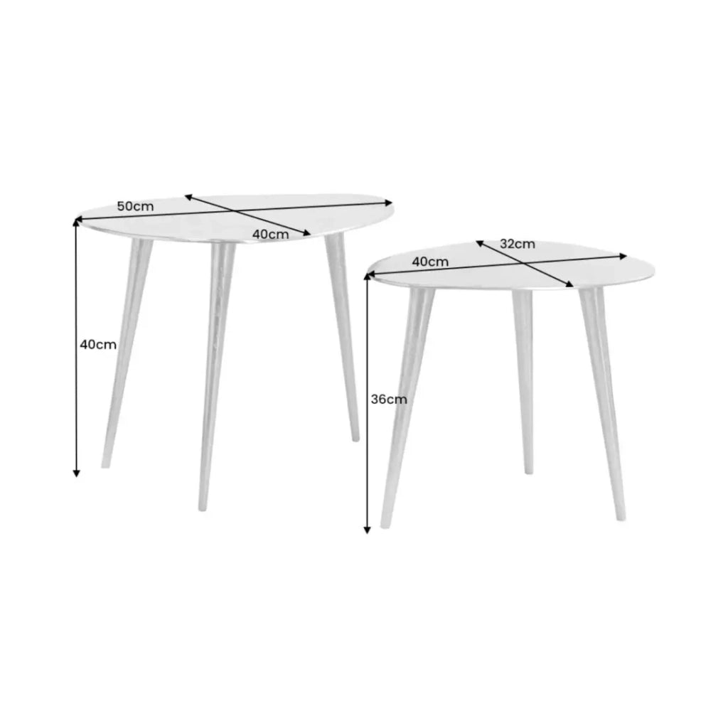 Tavolini bassi impilabili VORTEX dorati in alluminio – set di 2 tavoli design asimmetrici